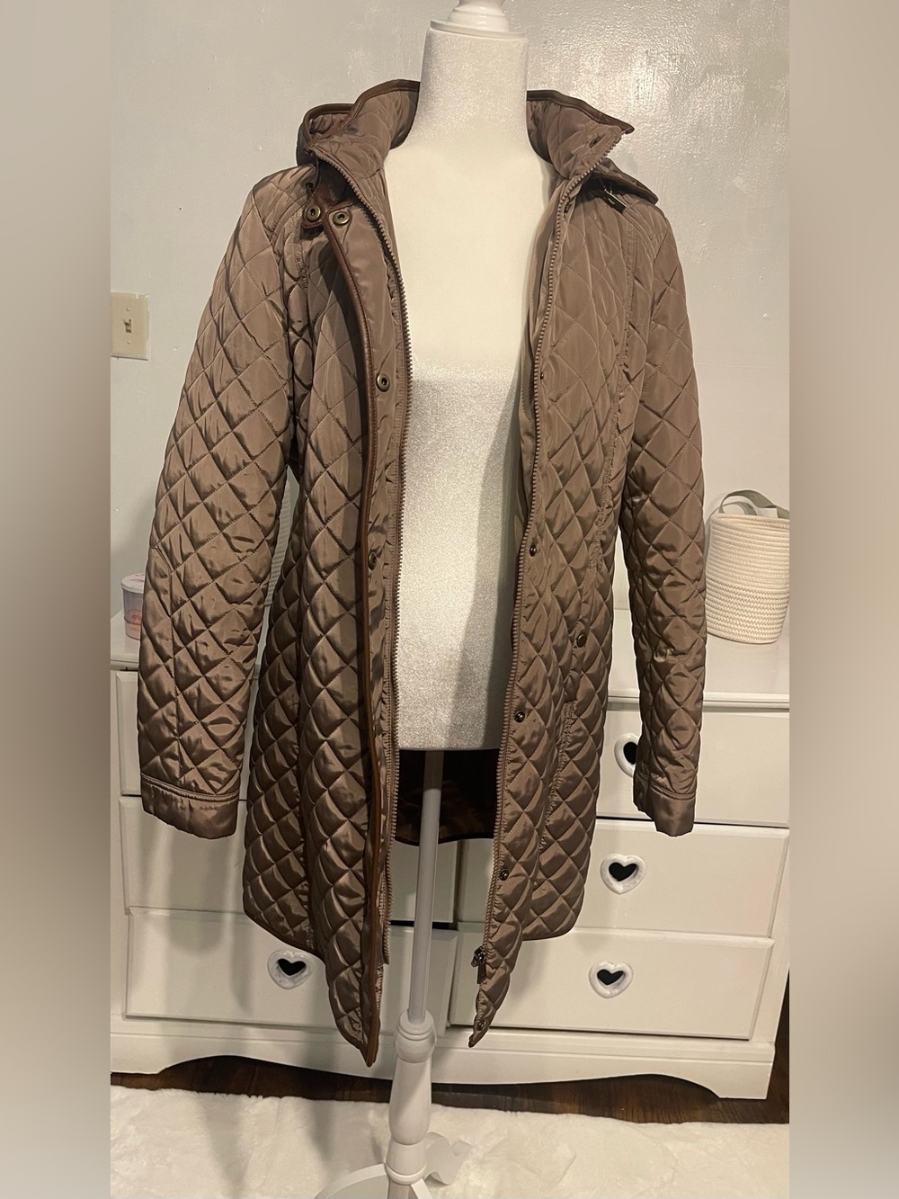 Ralph Lauren women’s Taupe Quilted Diamond-Pattern Puffer Jacket size L - Picture 11 of 13